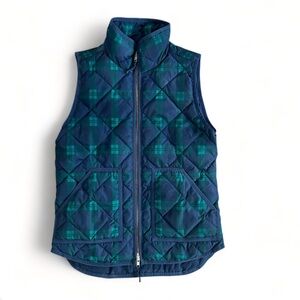 J.Crew Factory Women's Printed Quilted Puffer Vest Size XXS Navy Green